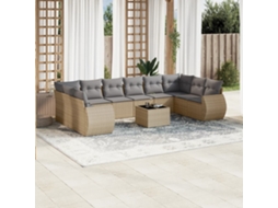 Vidaxl 11 Pcs Conjunto Sofás De Jardim C/ Almofadões Vime Pe Bege
