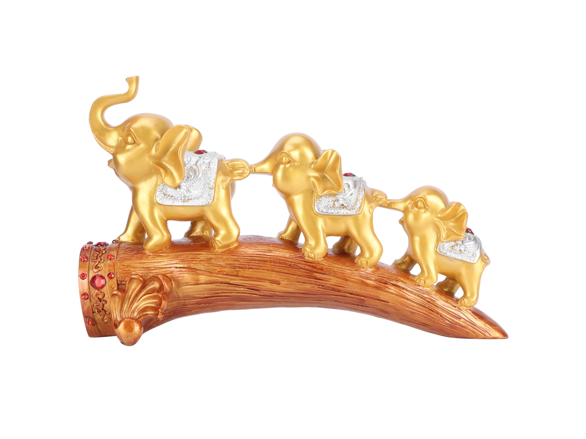 Ornamento de Elefante em Resina Dourado com Cristais Decorativo