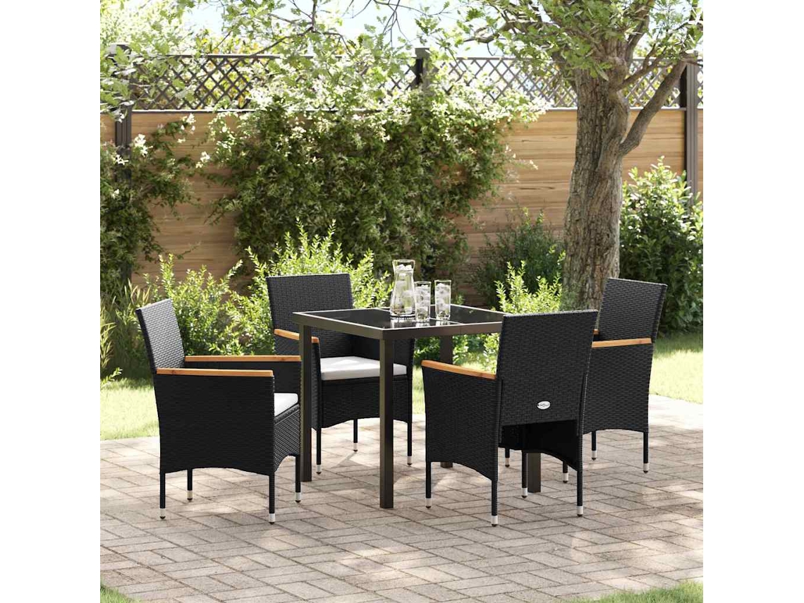 Vidaxl Conjunto De Jantar Para Jardim 5 Unid. Preto Vime Pe