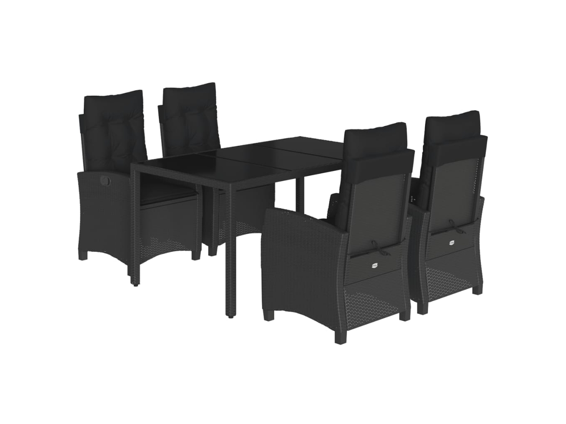 Conjunto de 5 Jantar para Jardim com Almofadões Vime Pe Preto MAISON EXCLUSIVE