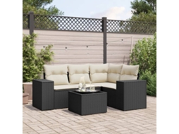 Conjunto de 5 Sofás de Jardim com Almofadas Vime Pe Preto Dkd Home Decor