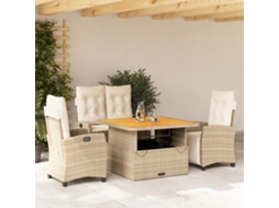 Vidaxl 4 Pcs Conjunto De Jantar P/ Jardim C/ Almofadões Vime Pe Bege