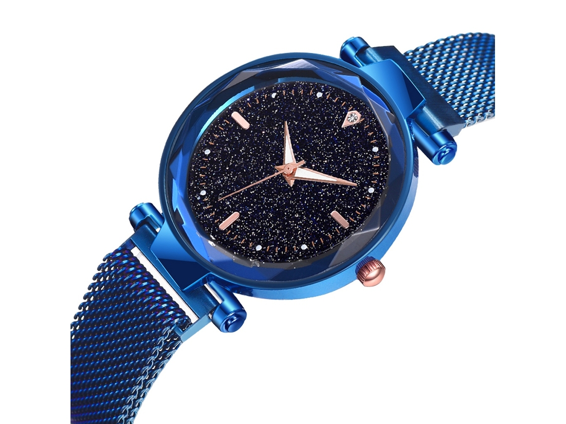 Relógio de Moda Simples para Mulher com Céu Estrelado Quartzo Liga Magnético Azul