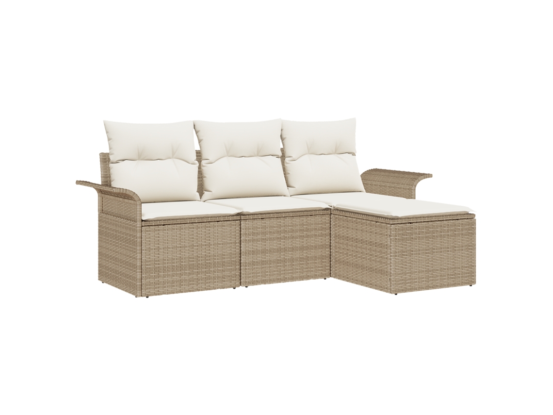 Conjunto 4 Conjunto De Sofá De Jardim Vidaxl Bege Vime Pe (196 X 117 X 69 Cm)