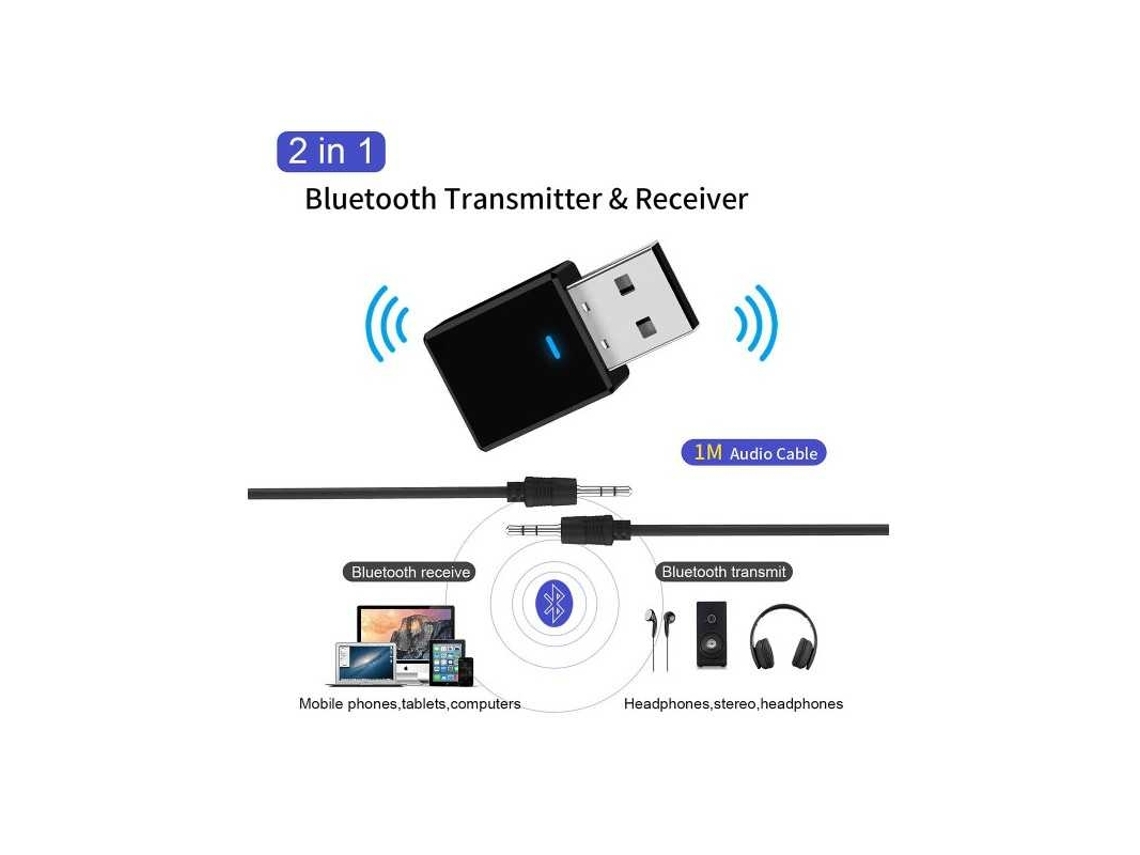 Adaptador Transmissor Receptor Bluetooth 5.0 Com Entrada Aux De 3,5 Mm