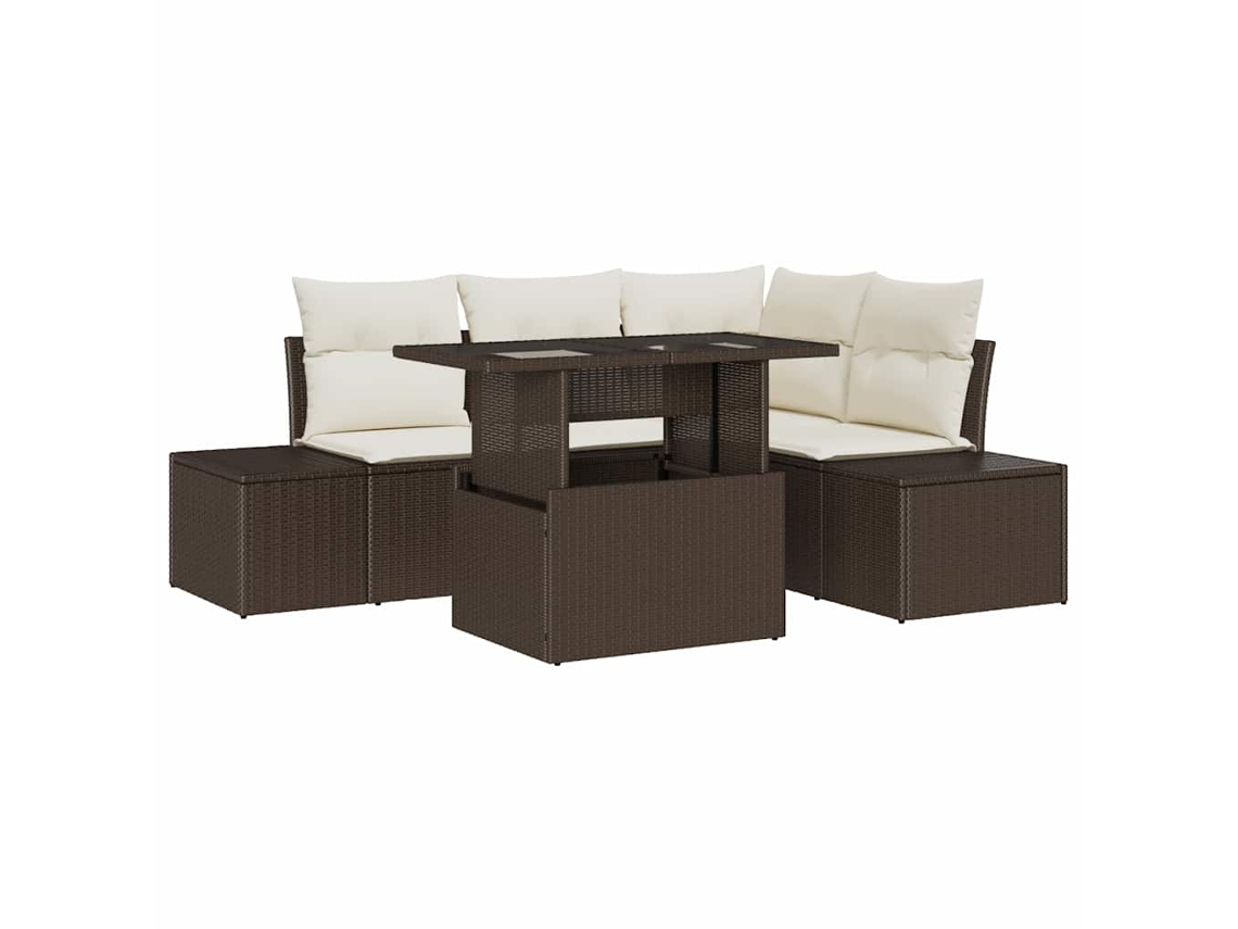 Maison Exclusive - Conjunto De Sofá De Jardim 5 Pcs Marrom E Creme Vime Pe