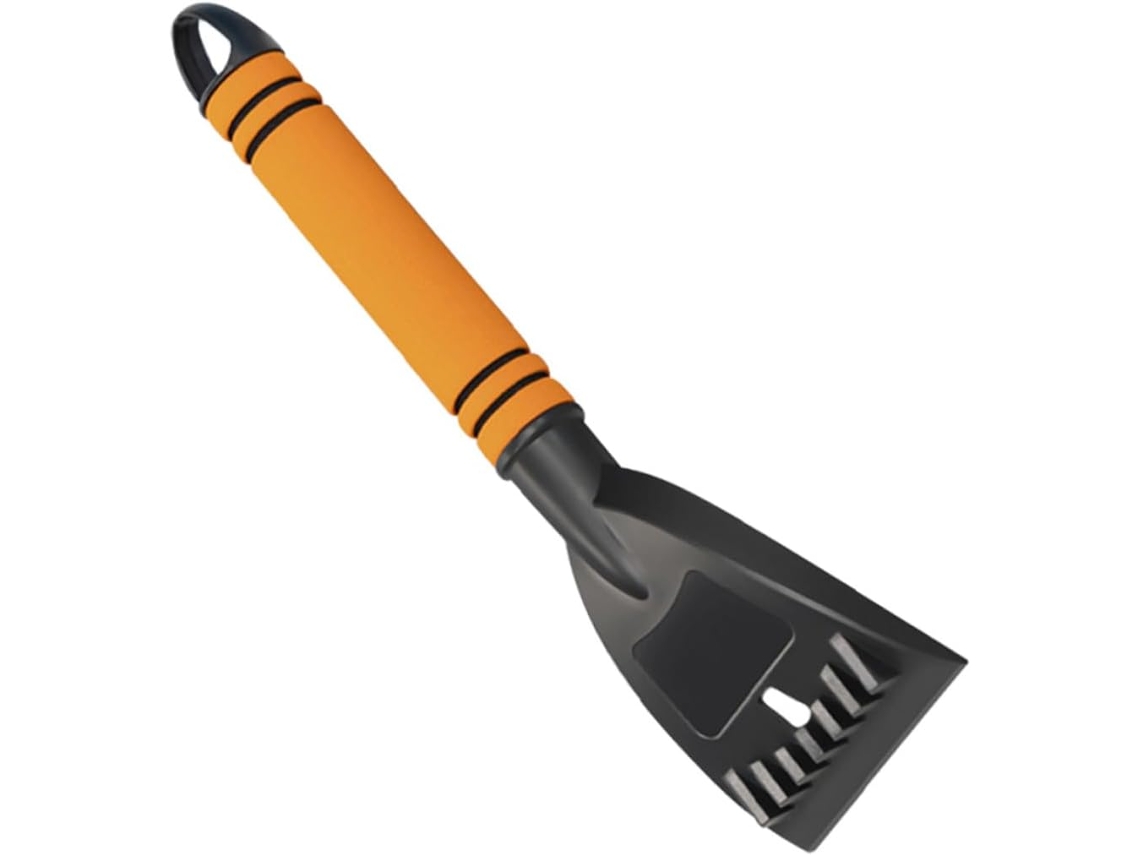 Raspador de neve multifuncional para carro, laranja, com cabo ergonômico em ABS.