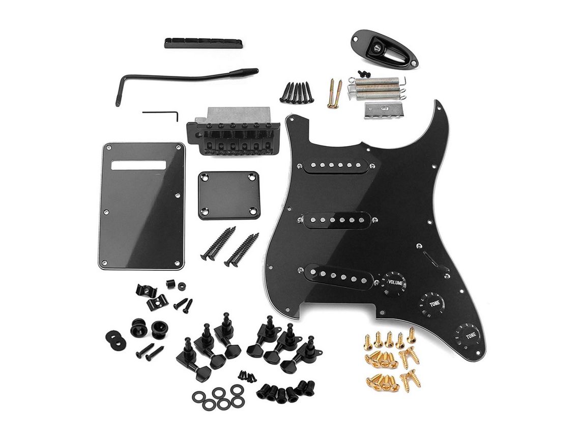 Conjunto Completo de Guitarra Elétrica Estilo St Kit de Acessórios Diy Incluindo Captadores Pré-Fiados Ponte Sss e Outros Acessórios Pre Preto