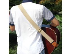 Irin Cinto Ajustável Tecido Algodão Cinta de Guitarra com Extremidades de Couro para Guitarras Folk Acústicas Elétricas Confortável e Duráve Bege