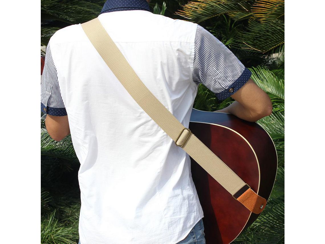 Irin Cinto Ajustável Tecido Algodão Cinta de Guitarra com Extremidades de Couro para Guitarras Folk Acústicas Elétricas Confortável e Duráve Bege