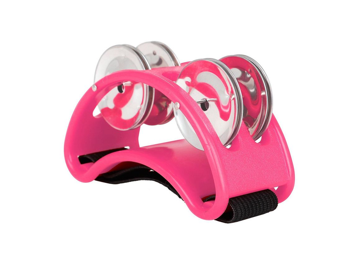 Pandeiro de Percussão com 4 Pares de Jingles de Aço Inoxidável e Cinta Elástica Instrumento Musical de Percussão para Acompanhamento de Cajo Rosa