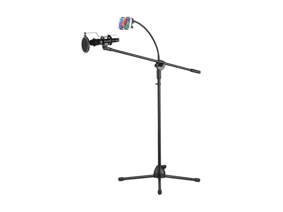 Suporte de Chão para Microfone de Metal Tripé com Altura Ajustável 3 Suportes para Microfone e 1 Suporte para Smartphone #1