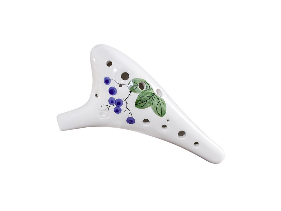 Ocarina Alto C de Cerâmica com 12 Furos Cabeça Redonda Instrumento Musical Pintado À Mão com Cordão Bolsa Protetora de Pontuação Musical #4