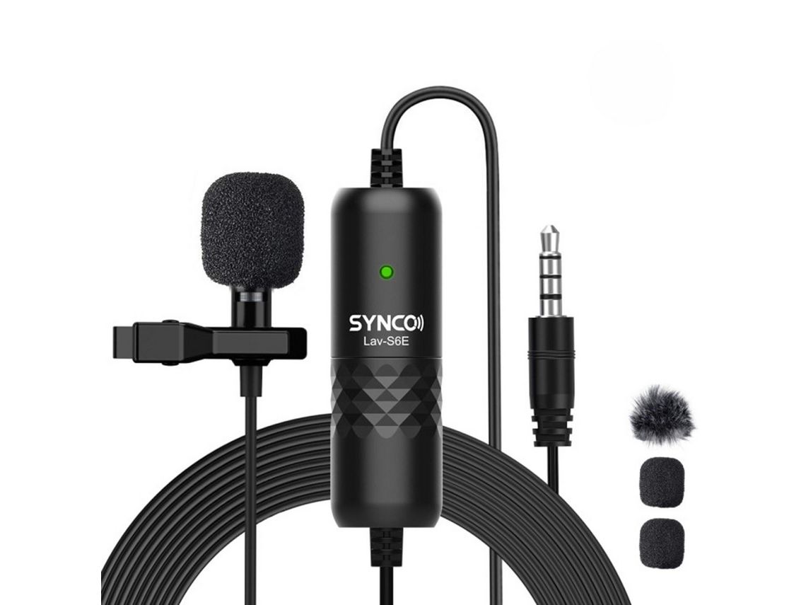 Synco Lav-S6E Microfone de Lapela Profissional Clip-On Omnidirecional Condensador Lapela Microfone Emparelhamento Automático Cabo Longo de 6