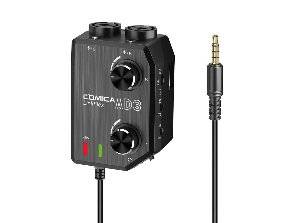 Comica Linkflex Ad3 Xlr de Dois Canais / 3,5 Mm / 6,35 Mm-3,5 Mm Mixer / Adaptador / Interface de Pré-Amplificador de Áudio Preto