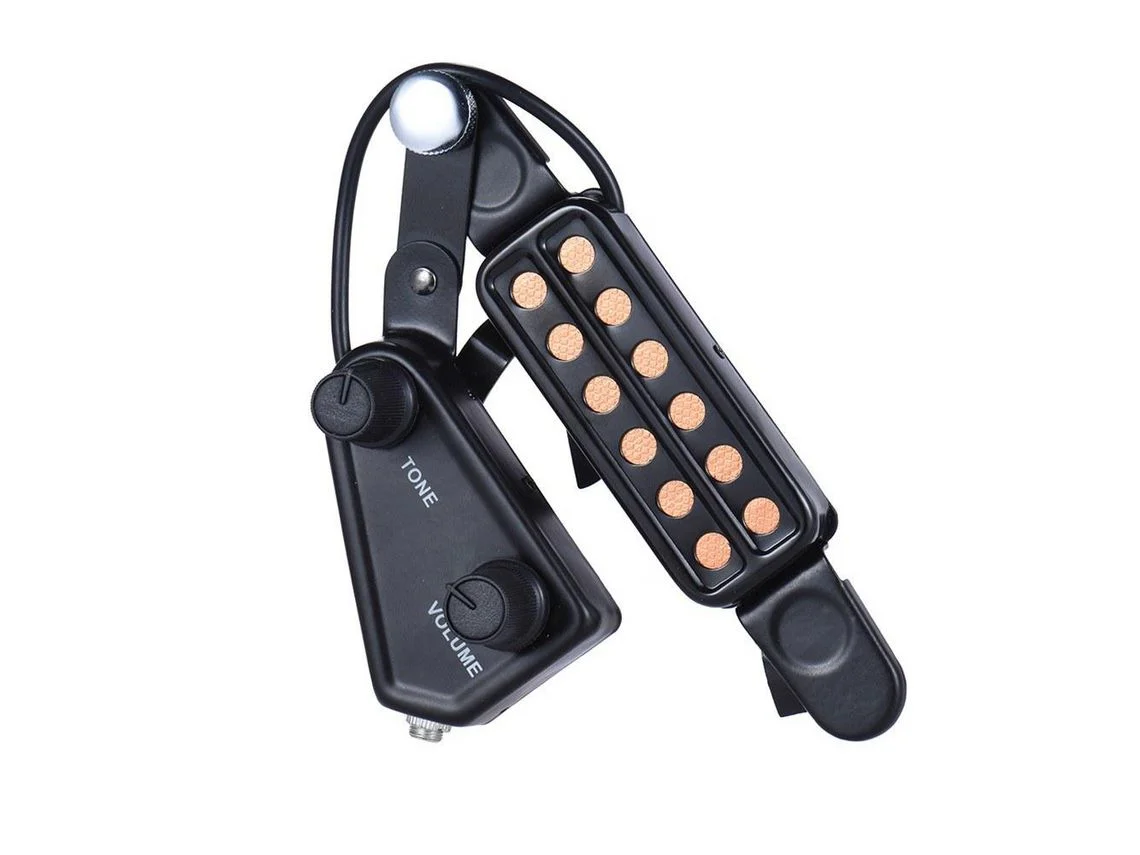 P-011 Transdutor Magnético de Captador de Som de Guitarra Acústica de 12 Buracos com Cabo de Áudio Controlador de Volume de Tom Preto