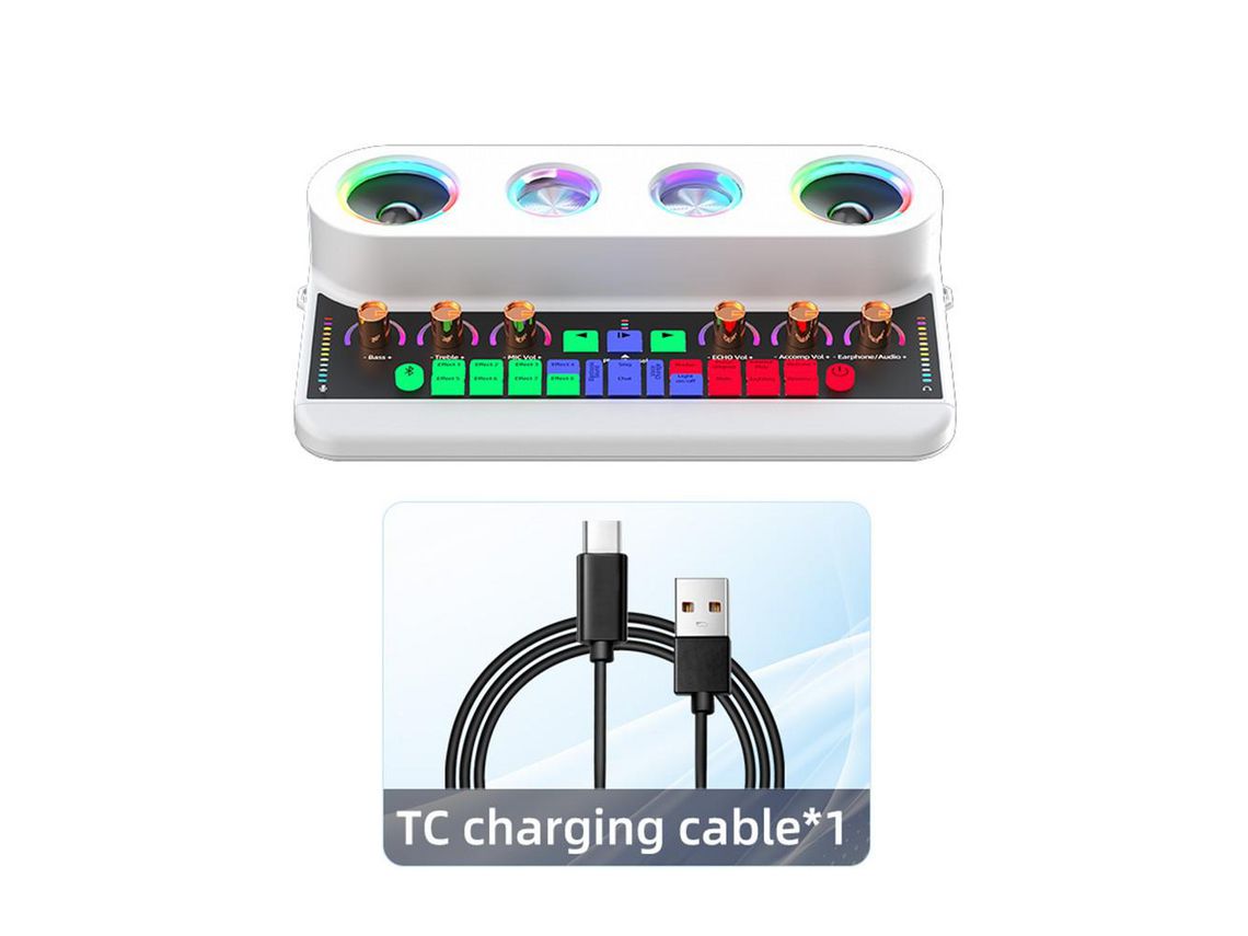 Placa de Som S20 e Equipamento de Podcast de Áudio Máquina Portátil de Karaokê com 2 Microfones Branco