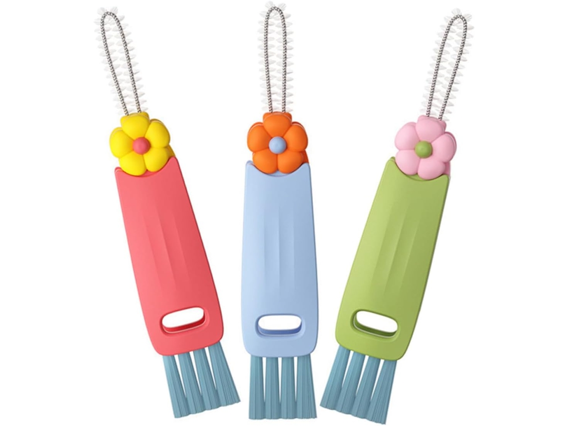 Escovas Popetpop Para Limpeza De Tampas Copos E Frestas, Pacote Com 3 Unidades, Aço Inoxidável E Plástico, Para Limpeza
