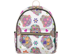 Mochila Tropicallife Colorida para Mulheres e Meninas Estampa de Caveira Couro Ideal para Escola e Viagem