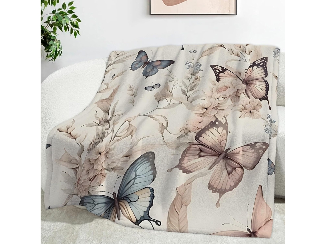 Manta Floral com Borboletas 150x200 Cm Multifuncional Macia e Aconchegante em Flanela Ideal para Cama Escritór