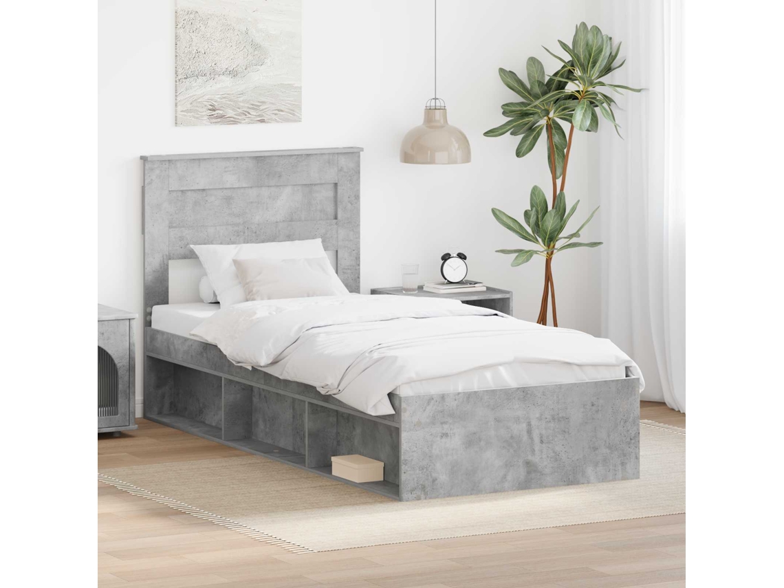 Vidaxl Estrutura Da Cama Liso Com Cabeceira Cinza Concreto 90 X 190 Cm