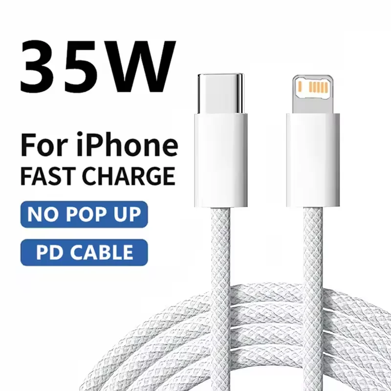 Cabo De Carregamento Rápido Pd Trançado (cinza, 2 M) De 35 W, Compatível Com Iphone E Suporta Carregamento Rápido.
