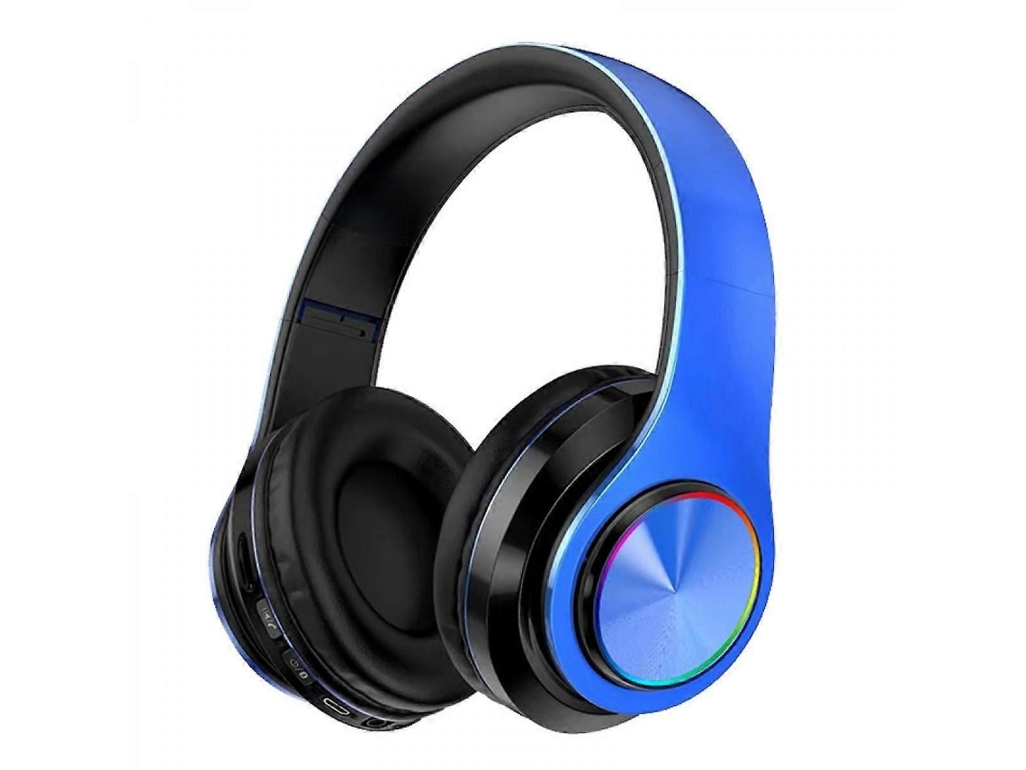 Fone de Ouvido Bluetooth luminoso montado na cabeça, subwoofer estéreo, telefone móvel, cartão de presente, azul/preto TAISHENGDA
