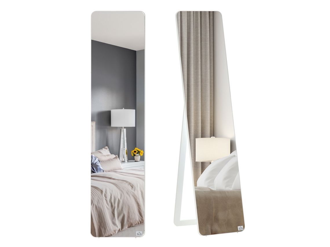 Espelho de Parede Retangular com Pés e Decoração Madeira 37x43x156 Cm Branco S/MARCA