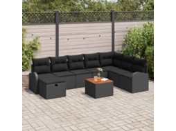Vidaxl Conjunto de Sofá de Jardim com Almofada 9 Pcs Preto Vime Pe
