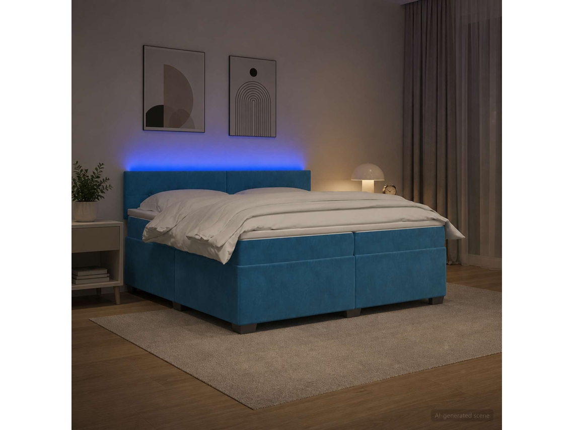 Vidaxl Cama Box Spring Com Colchão E Led Azul 200 X 200 Cm Veludo
