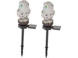 Luminária Solar De Led Externa Em Formato De Coruja, Feita De Resina, Com Duas Peças E Estaca. Ideal Para Jardim E Quintal.