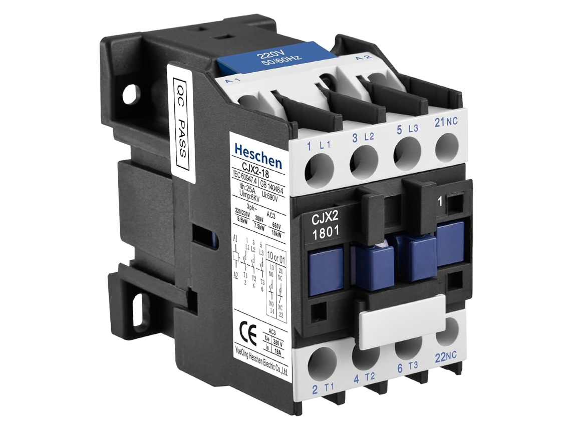 Bobina de contato Heschen Cjx2-1801, 3 polos, 220 V, 50/60 Hz, normalmente fechada, Ie 18 A, Ue 380 V