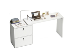 Mesa Reversível em Formato de L com 2 Gavetas de Arquivo Design Moderno para Espaços Pequenos Escritório Branco Ge