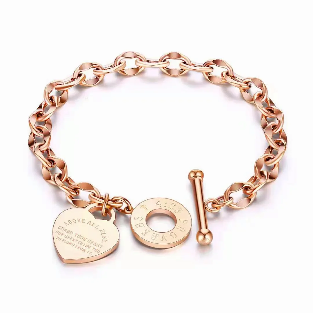 Pulseira Em Aço Inoxidável Com Pingente Em Formato De Coração