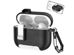Capa em Couro Vegano para Airpods Pro 3, com Mosquetão, Compatível com Carregamento Sem Fio e Inclui um Suporte,preto e Branco. PANOONA