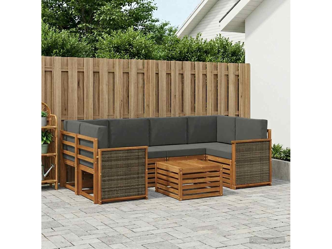 Vidaxl Conjunto De Sofás Para Exterior 7 Unid. Natural E Antracite
