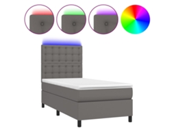 Cama Box Spring com Colchão e Led Couro Artificial Cinza MAISON EXCLUSIVE (100x200 cm)