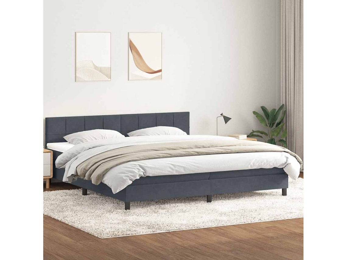 SYFAX™ Cama com Molas/colchão 180x210 Cm Veludo Cinzento escuro