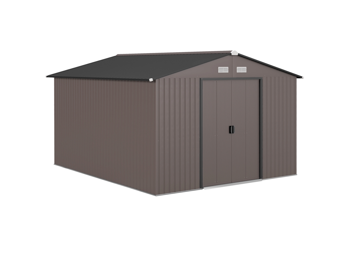 Casinha de Jardim com 2 Portas, 4 Aberturas, Aço, 322x277x192 Cm, Marrom VERIDIA CUOM
