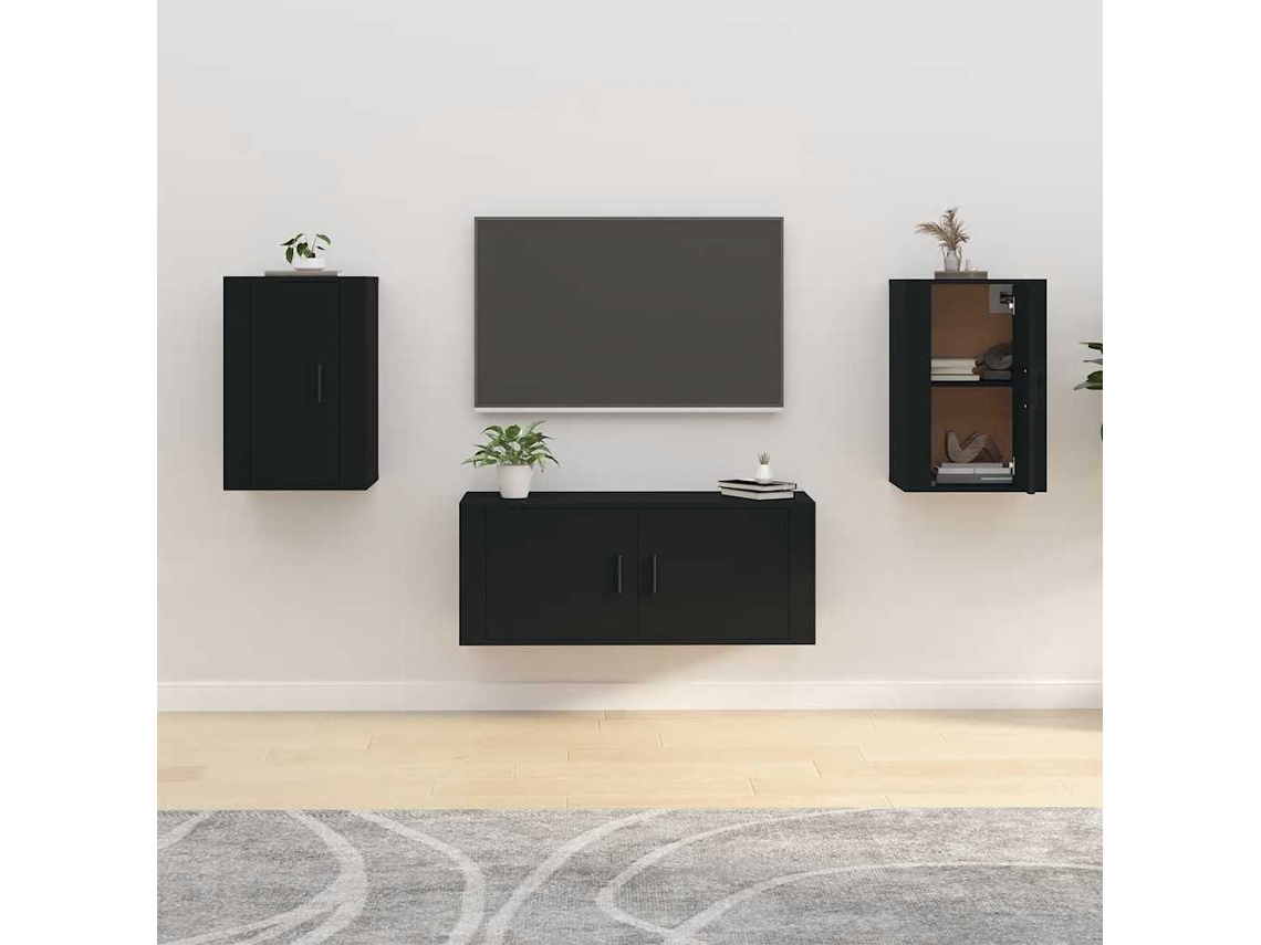 Vidaxl Móveis De Tv De Parede 2 Pcs 40x34,5x60 Cm Preto