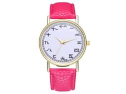 Reloj De Pulsera Para Mujer De Moda Con Correa De Cuero Pu Dial Redondo Cuarzo Rojo Rosa
