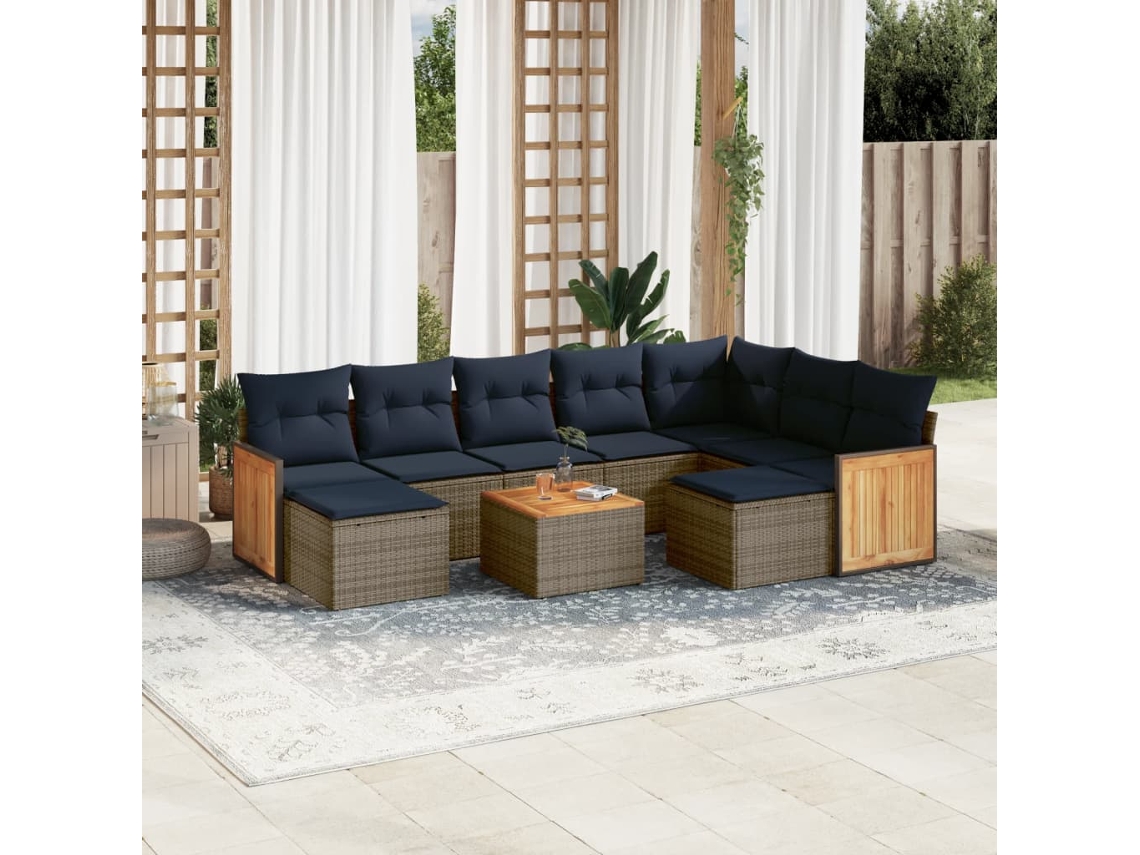 Vidaxl Conjunto De Sofá De Jardim Com 10 Peças E Almofadas Em Rattan Sintético Cinza
