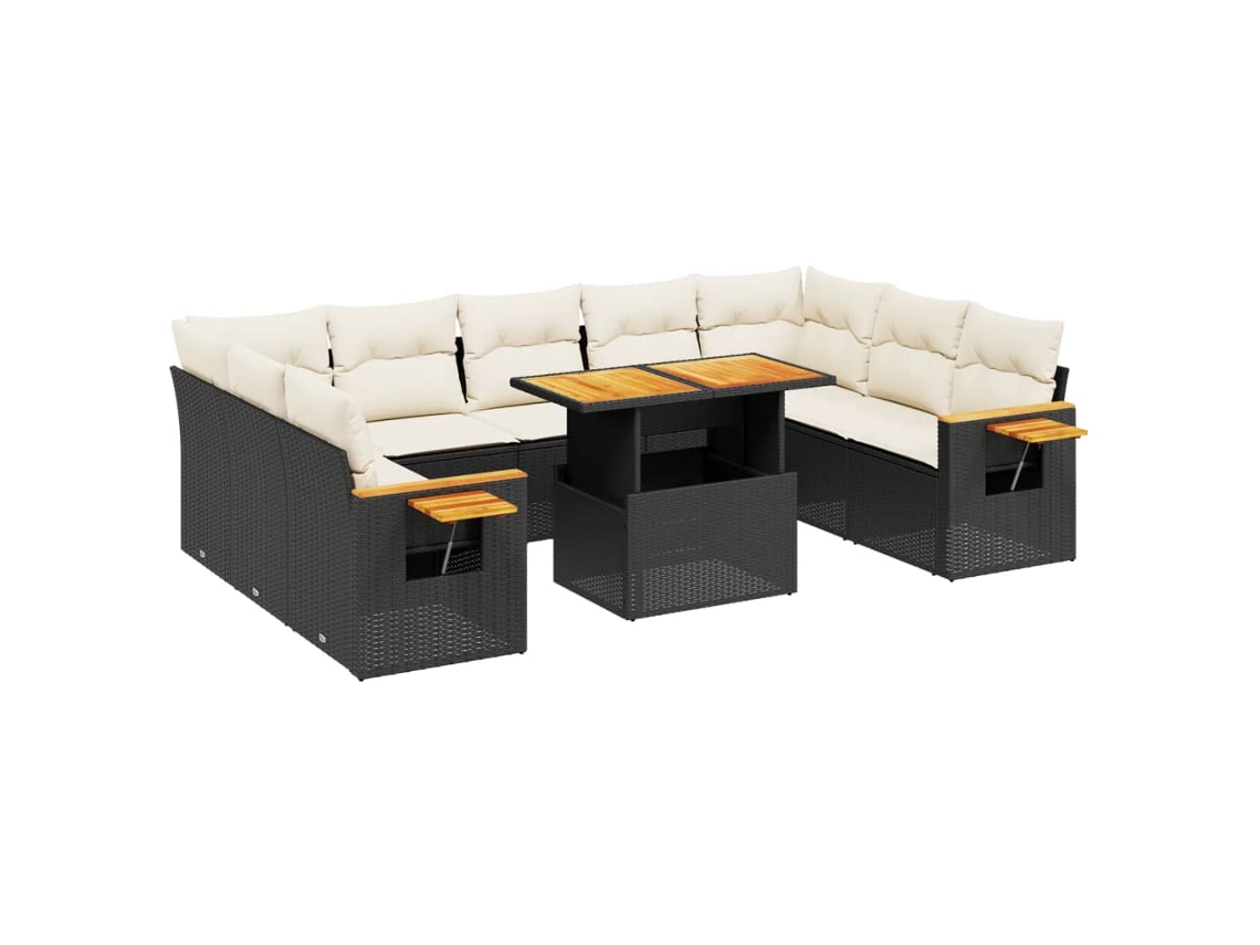 Conjunto de 11 Sofás de Jardim com Almofadões Vime Pe Preto MAISON EXCLUSIVE