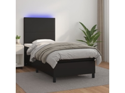 Vidaxl Cama Box Spring C/ Colchão/led 100x200cm Couro Artificial Preto