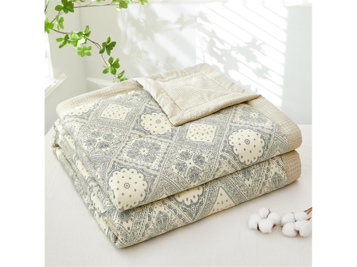 Colcha Acolchoada Fansu Capa de Cama Manta para Ar Condicionado Edredom Conjunto 100% Algodão Sofá com Estampa