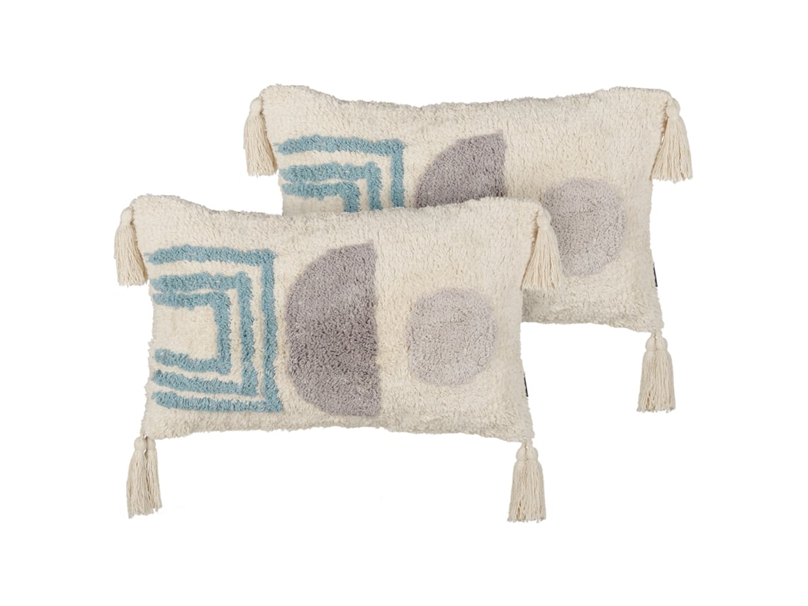 Juego De 2 Cojines De Estilo Boho Beliani Cassiope De Algodón Blanco 30x50x12