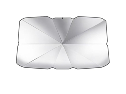 Protetor solar tipo guarda-chuva para para-brisa de carro, 140×80×0,5cm, tecido de proteção solar com abotoamento duplo.