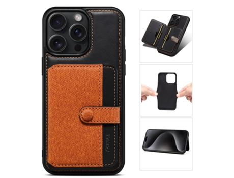Suporte Casa Para Iphone 14 Pro Eseble Pele Sintética Com Porta-cartões Castanho