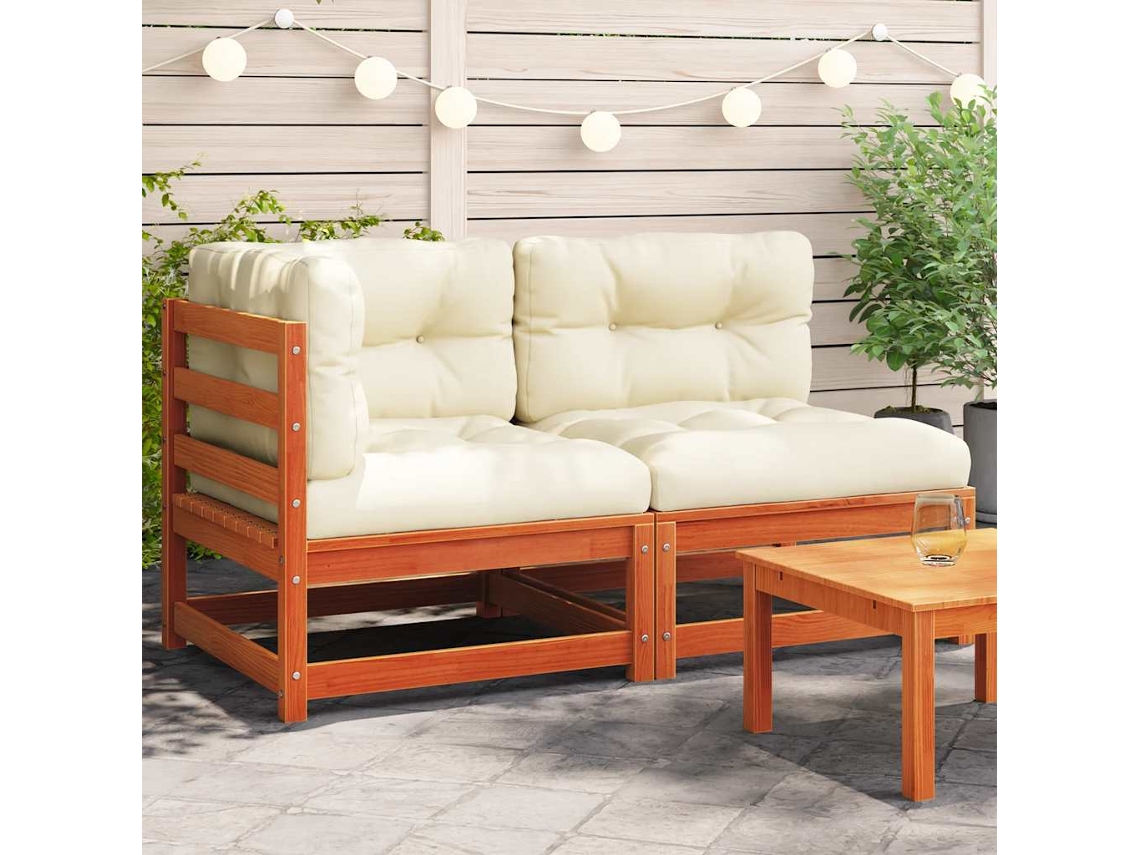 Vidaxl Sofá Jardim 2 Lugares C/ Almofadões Pinho Maciço Castanho Cera