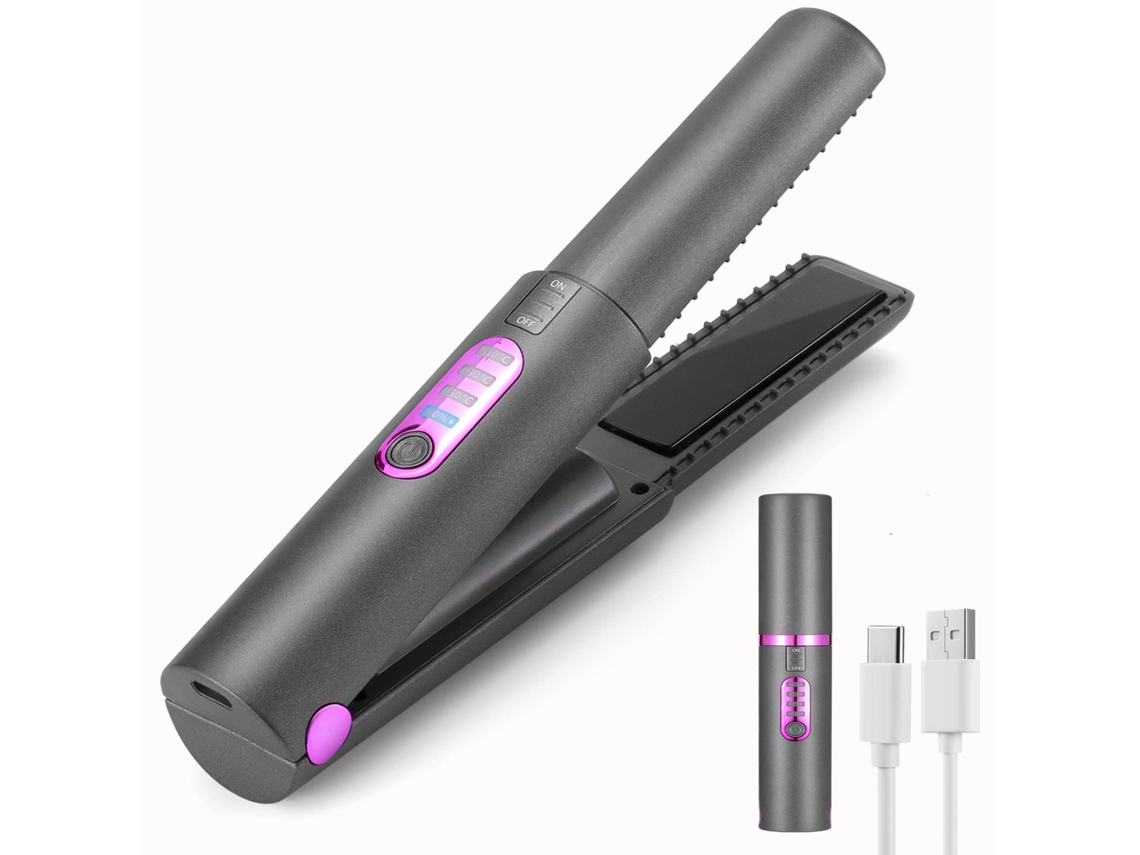 Alisador de cabelo atualizado, sem fio, portátil, mini chapinha de cerâmica recarregável por USB com bateria Ehstmind